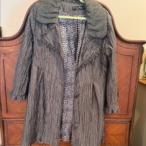 Pretty Angel Charcoal Crinkle Trench Coat with Leopard Lining